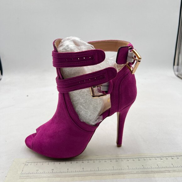XYD Purple Peep Toe Ankle Boot Dual Buckled Straps Stiletto Heels Cutout Sandal - Picture 2 of 8